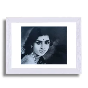 Handmade painting (Charcoal Medium), Lata Mangeshkar, Size: 12x 18 Inch (A3 Size) with Frame