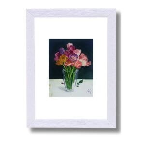 Handmade watercolor Painting - "Beautiful Tulips", Size: 6x9 Inch, with Frame Size: 8x12 Inch