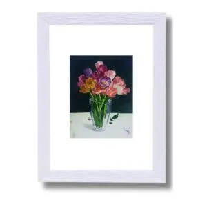 Handmade watercolor Painting - "Beautiful Tulips", Size: 6x9 Inch, with Frame Size: 8x12 Inch