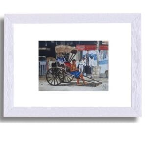 Handmade watercolor Painting - "Life of a Rickshaw puller", Size: 6x9 Inch, With Frame Size: 8x12 Inch