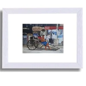 Handmade watercolor Painting - "Life of a Rickshaw puller", Size: 6x9 Inch, With Frame Size: 8x12 Inch