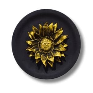 Handcrafted Elegant Plate Art - Golden Sunflower on Black Background