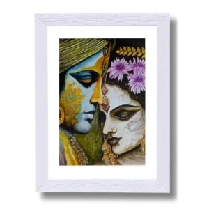 Handmade watercolor Painting - "Radha Krishna", Size: 8x12 Inch (A4), with Frame