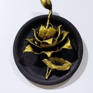 Handcrafted Elegant Plate Art - Golden Lotus on Black Background, Plate Size 8 Inch