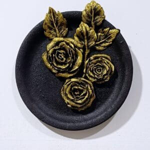 Handcrafted Elegant Plate Art - Golden roses on Black Background, Plate Size 8 Inch