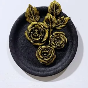 Handcrafted Elegant Plate Art - Golden roses on Black Background, Plate Size 8 Inch