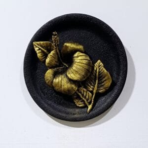 Handcrafted Elegant Plate Art - Golden hibiscus on Black Background, Plate Size 8 Inch