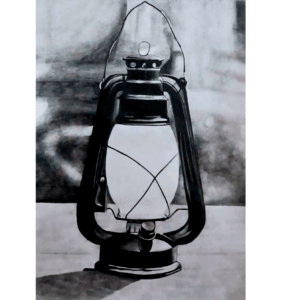 Handmade Painting - "Vintage Lantern", on paper, Framed and Without frame available.