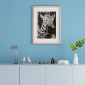 Handmade Painting - "Giraffe", on paper, Framed and Without frame available.
