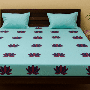 Hand painted multicolored (Lotus Flower Motif) premium quality bedsheet with pillow covers 90x102 inch (Copy)