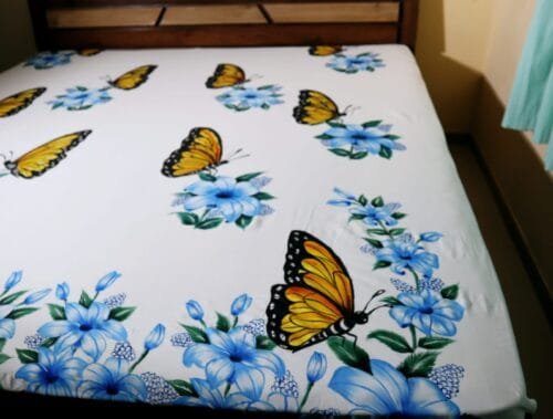 Hand-Painted Floral & Butterfly Bedsheet