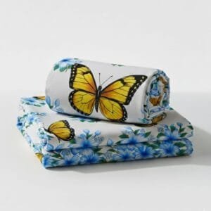 Hand-Painted Floral & Butterfly Bedsheet – 300 TC Cotton, King Size with Pillow Covers| Size: 259x269 cm
