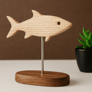 Handcrafted White Ash Wood Fish Sculpture – Artisan Minimalist Decor
