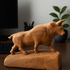 Handcrafted Beech Wood Bull Sculpture – Symbol of Strength & Elegance (7” x 3” x 4”)