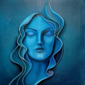 Handmade Surreal Canvas Painting – Ethereal Woman in Soft Pastel Blues (24x30 inch) | COLOREALM™ Art Decor