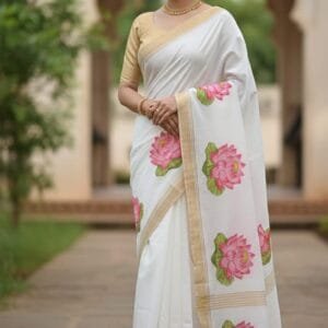 Hand Block printed saree "Lotus Inspired"